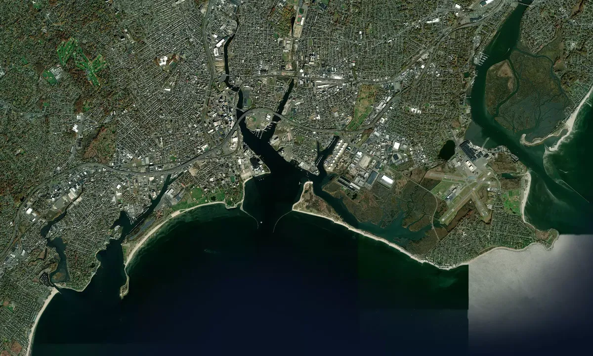 Flyfoto av Bridgeport Harbor