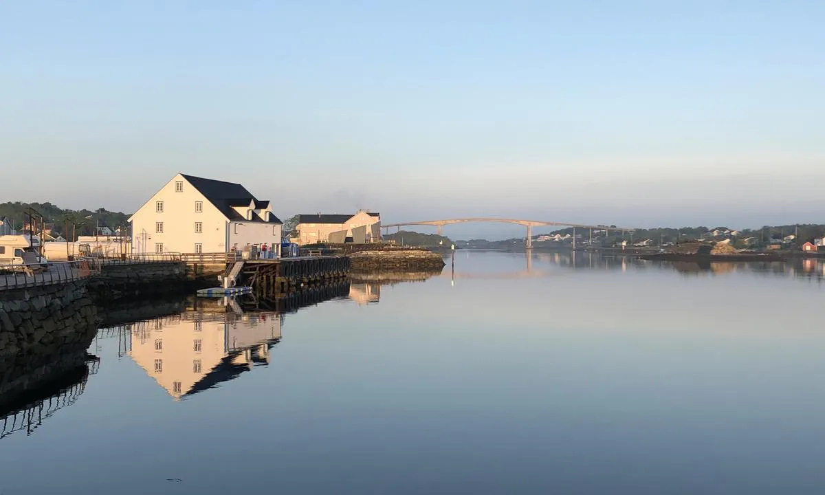 Bilde sørover fra Brønnøysund Gjestehavn. På flytebrygga til venstre får du fuel.