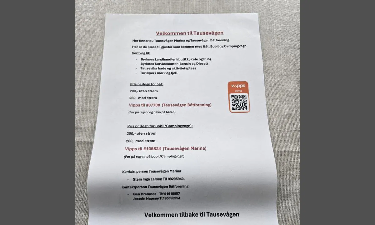 Byrknesøy båtforening: {"base": "no", "no": "Vips til #37700 (Tausev\u00e5gen B\u00e5tforening)", "se": "Vipps till #37700 (Tausev\u00e5gen B\u00e5tf\u00f6rening)", "en": "Vipps to #37700 (Tausev\u00e5gen Boat Association)", "da": "Vips til #37700 (Tausev\u00e5gen B\u00e5deforening)", "fr": "Vips \u00e0 #37700 (Tausev\u00e5gen B\u00e5tforening)", "de": "Vips an #37700 (Tausev\u00e5gen Bootsf\u00f6rderverein)", "es": "Vips al #37700 (Asociaci\u00f3n de Botes de Tausev\u00e5gen)", "it": "Invia Vips al #37700 (Tausev\u00e5gen B\u00e5tforening)", "pt": "Vips para #37700 (Tausev\u00e5gen B\u00e5tforening)", "nl": "Vips naar #37700 (Tausev\u00e5gen Bootvereniging)", "pl": "Vips na #37700 (Tausev\u00e5gen Stowarzyszenie \u017beglarskie)", "uk": "\u0428\u0432\u0438\u0434\u043a\u043e \u043d\u0430 #37700 (\u0422\u043e\u0440\u0432\u043e\u0433 \u0411\u043e\u0442\u0444\u043e\u0440\u0435\u043d\u0456\u043d\u0433)", "ro": "Trimite un SMS la #37700 (Asocia\u021bia Nautic\u0103 Tausev\u00e5gen)", "tr": "Vips til #37700 (Tausev\u00e5gen Tekne Derne\u011fi)", "el": "\u0392\u03b9\u03c0\u03c2 \u03c3\u03c4\u03bf #37700 (\u039b\u03ad\u03c3\u03c7\u03b7 \u0392\u03b1\u03c1\u03ba\u03ce\u03bd Tausev\u00e5gen)", "cs": "Vips na #37700 (Tausev\u00e5gen B\u00e5tforening)", "hu": "Vipps til #37700 (Tausev\u00e5gen Haj\u00f3egyes\u00fclet)", "fi": "Vipsaa numeroon #37700 (Tausev\u00e5gen Veneilyseura)", "bg": "Vips \u0434\u043e #37700 (\u0422\u0430\u0432\u0441\u0435\u0432\u0430\u0433\u0435\u043d\u0441\u043a\u043e \u0441\u0434\u0440\u0443\u0436\u0435\u043d\u0438\u0435 \u043d\u0430 \u043b\u043e\u0434\u043a\u0438\u0442\u0435)", "sr": "\u0412\u0438\u043f\u0441 \u043d\u0430 #37700 (\u0422\u0430\u0443\u0441\u0435\u0432\u043e\u0433\u0435\u043d \u0411\u0430\u0430\u0442\u0444\u043e\u0440\u0435\u043d\u0438\u043d\u0433)", "et": "Vips nr #37700 (Tausev\u00e5gen Baatklubi)", "lv": "Vips l\u012bdz #37700 (Tausev\u00e5gen jahtu asoci\u0101cija)", "lt": "Vips \u012f #37700 (Tausev\u00e5gen B\u00e5tforening)"}