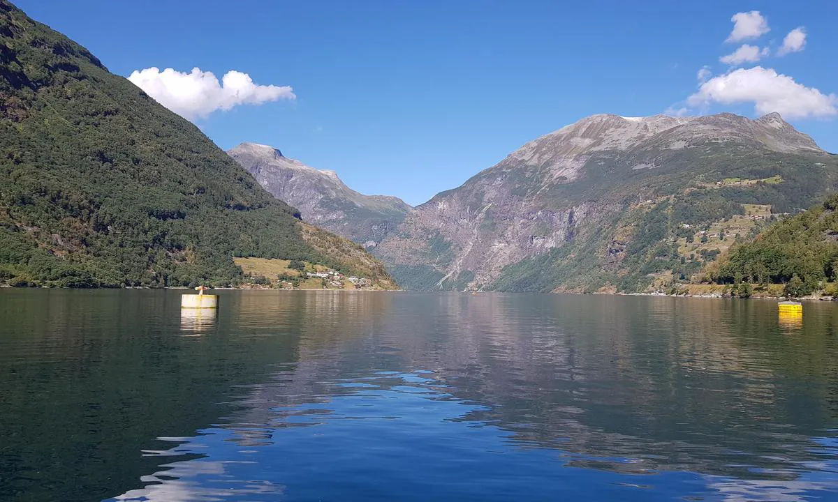 Geirangerfjorden Marina: Utsikt over fjorden fra gjestebrygga.