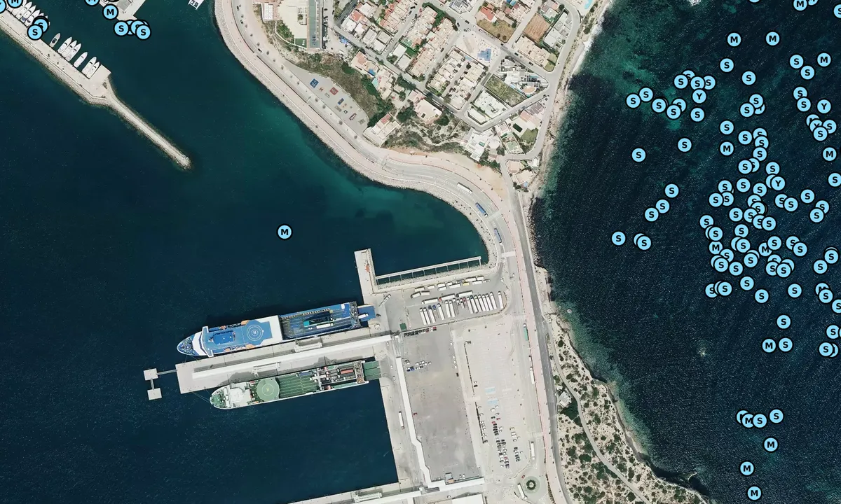 Satelite image of Ibiza Town South of Marina Botofoch