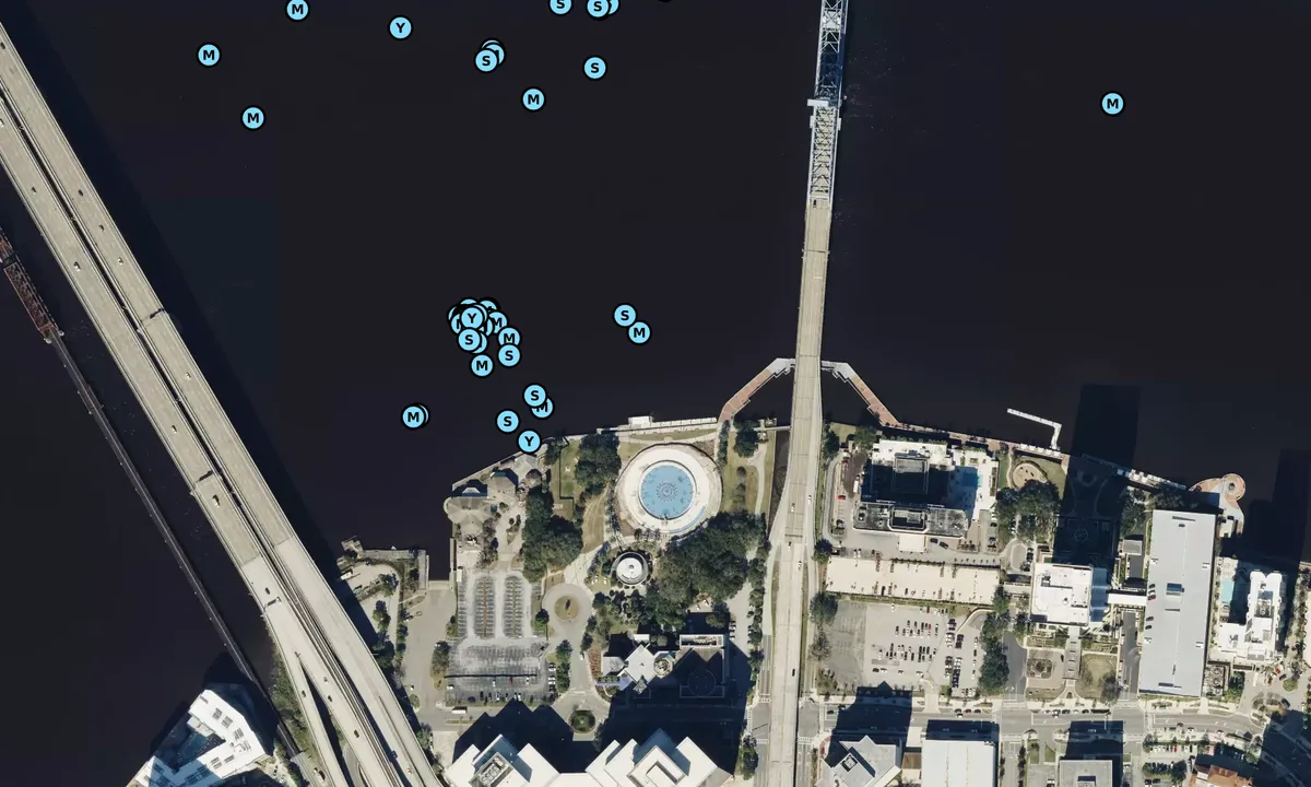 Satelite image of Jacksonville City dock at Friendship Park
