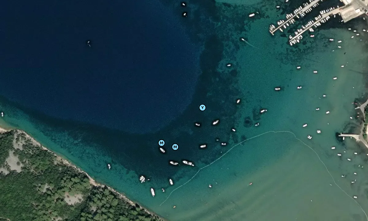 Satelite image of Kampor Bay - Mel Beach