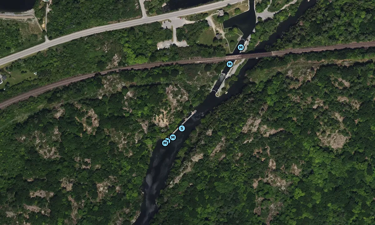 Satelite image of Kingston Mills Lock Docks (Parks Canada)