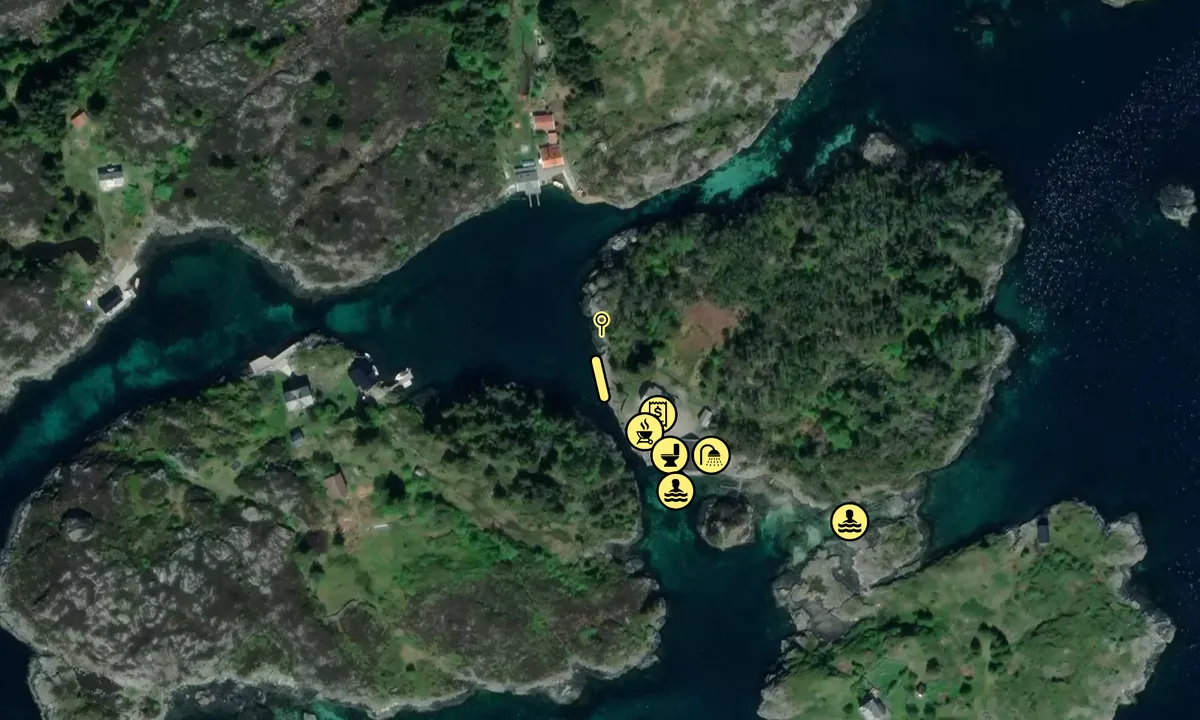 Satelite image of Nordre Kjerringa, Rongevær Kysthytte (DNT, Bergen
