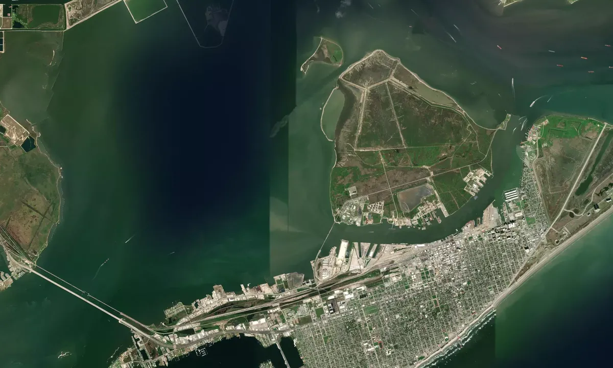 Flyfoto av Pelican Island - Galveston