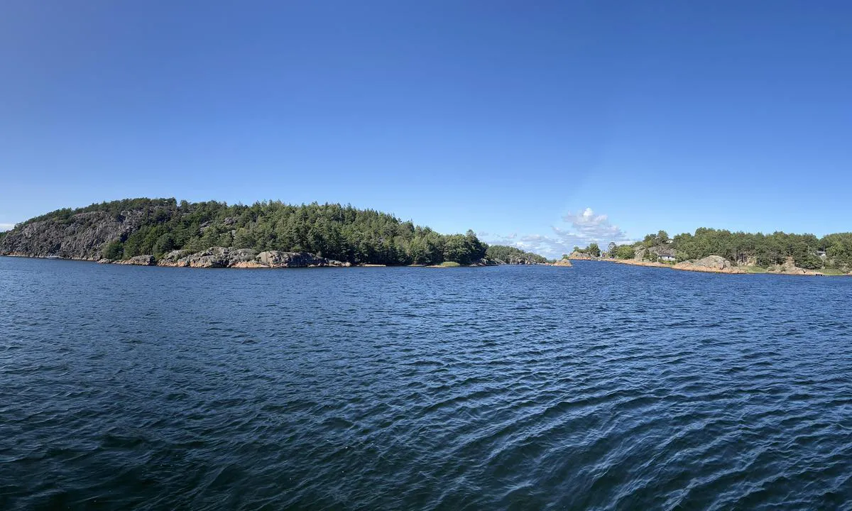 Stavsengkilen Kirkøya: Bilde fra blå bøye. Panorama tatt mot retning nord.