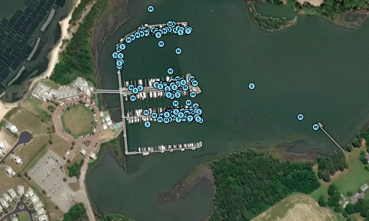 Satelite image of The Oyster Farm Marina at Kings Creek