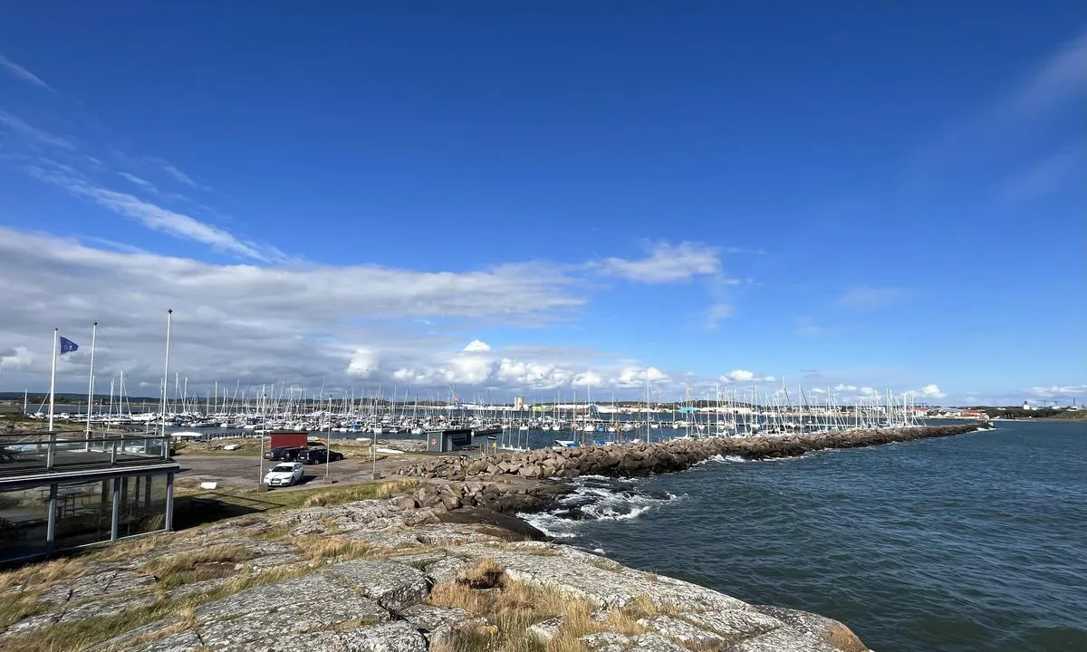 Stor havn nær Varberg! Ledige plasser klart merket med grønne skilt. Ferje til sentrum hver time. Koselig restaurant på kaien. Stor kran (20 tonn), mastekran og marinservice i umiddelbar nærhet.