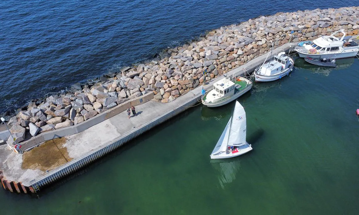 The guest places in Vejbystrand is on the left hand side, just as you enter the harbour